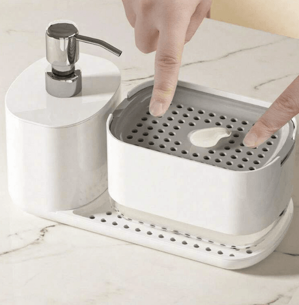 Kitchen Soap Dispenser Set with Tray and Sponge Holder