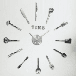 DIY Modern Kitchen 3D Wall Clock (Silver)(60-70cm)