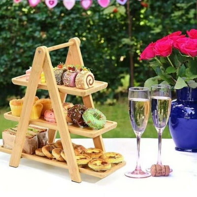 Wooden A-Frame Display Stand With Serving Trays (3 Tier)