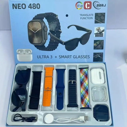 3-in-1 Smart Watch, Bluetooth Headphones, and Wireless Glasses Set