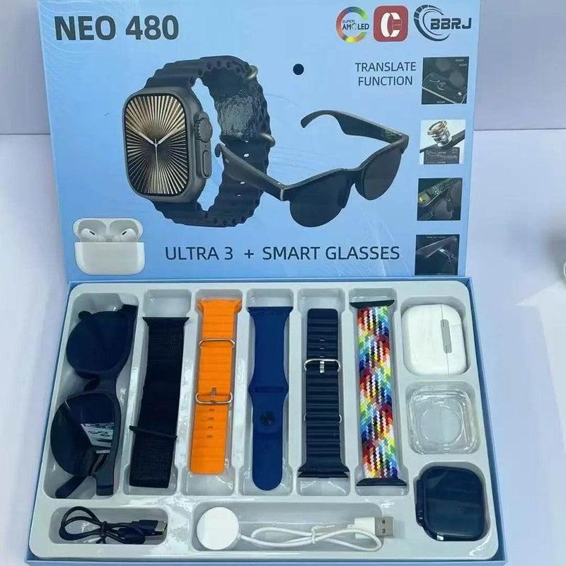 3in1 Smart Watch, Bluetooth Headphones, and Wireless Glasses Set