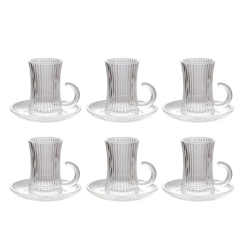 Striped Turkish Tea Cup and Saucer Set (110ml)(6 Cups)