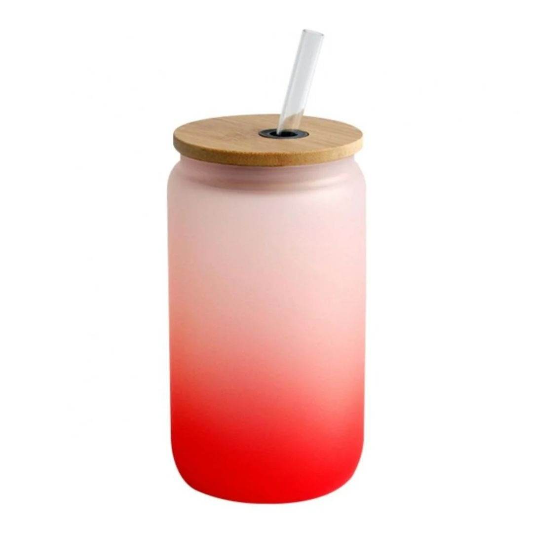 Frosted Drinking Glass With Bamboo Lid (380ml)(Each)