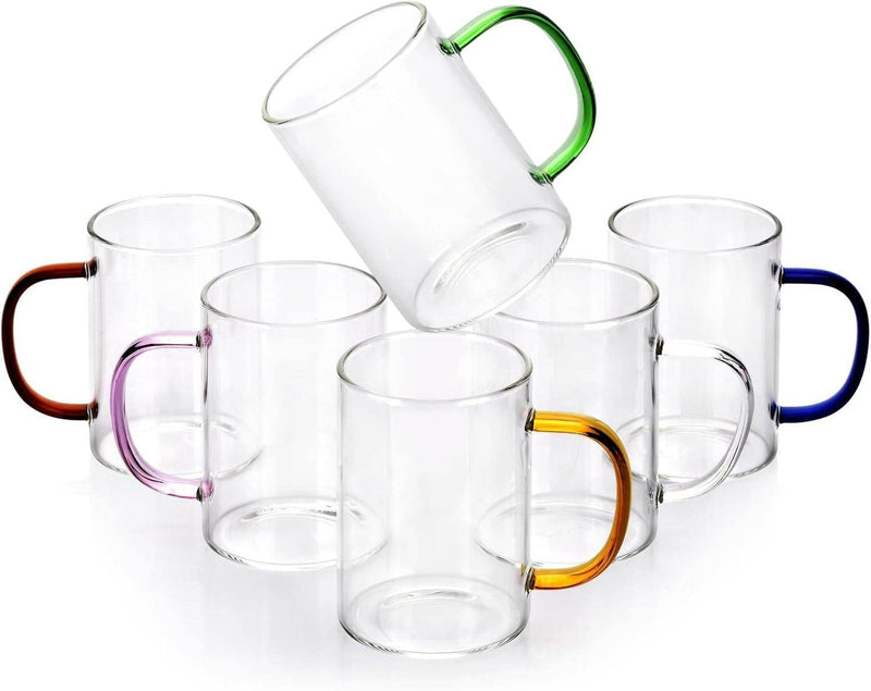 Clear Cup Set With Coloured Handles (400ml)(6 pcs)