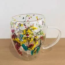 Double Walled Glass Cup (350ml)(Pink Yellow Flowers) - Alt View