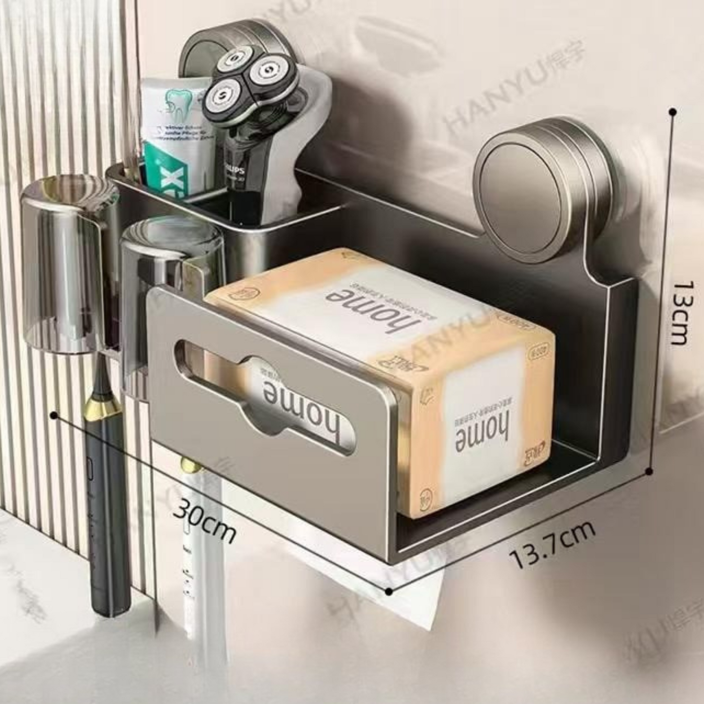 Tissue Box Wall-Mounted Bathroom Organiser (2 Compartment)