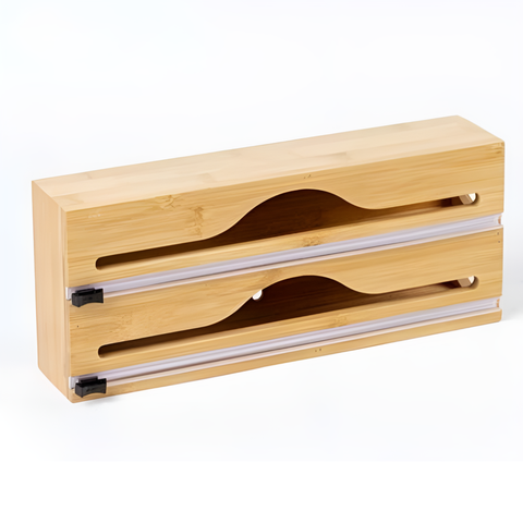 Natural Bamboo Wrap Cutter Dispenser (2 Compartment) - Alt View