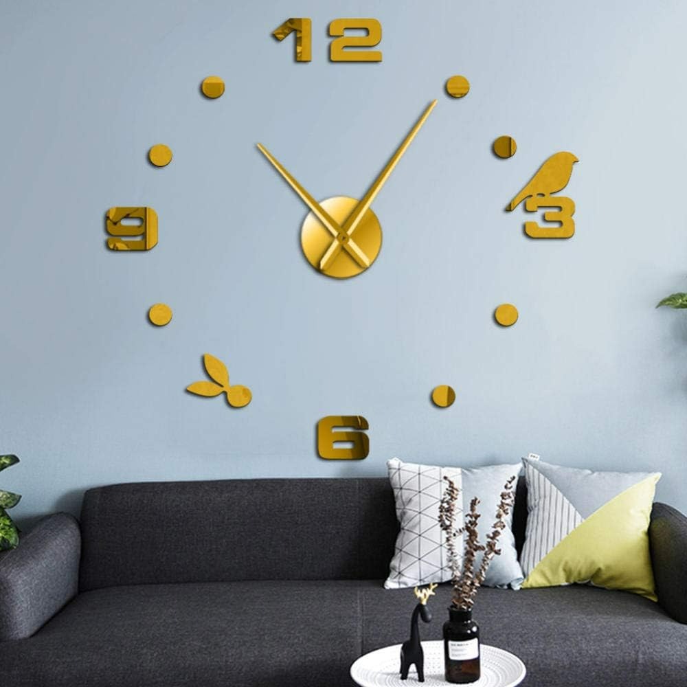 DIY Modern Bird 3D Wall Clock (Gold)(80-90cm)
