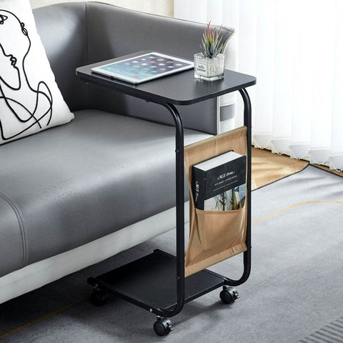 Side Table with Storage Bag and Wheels (C-Shape) - Alt View