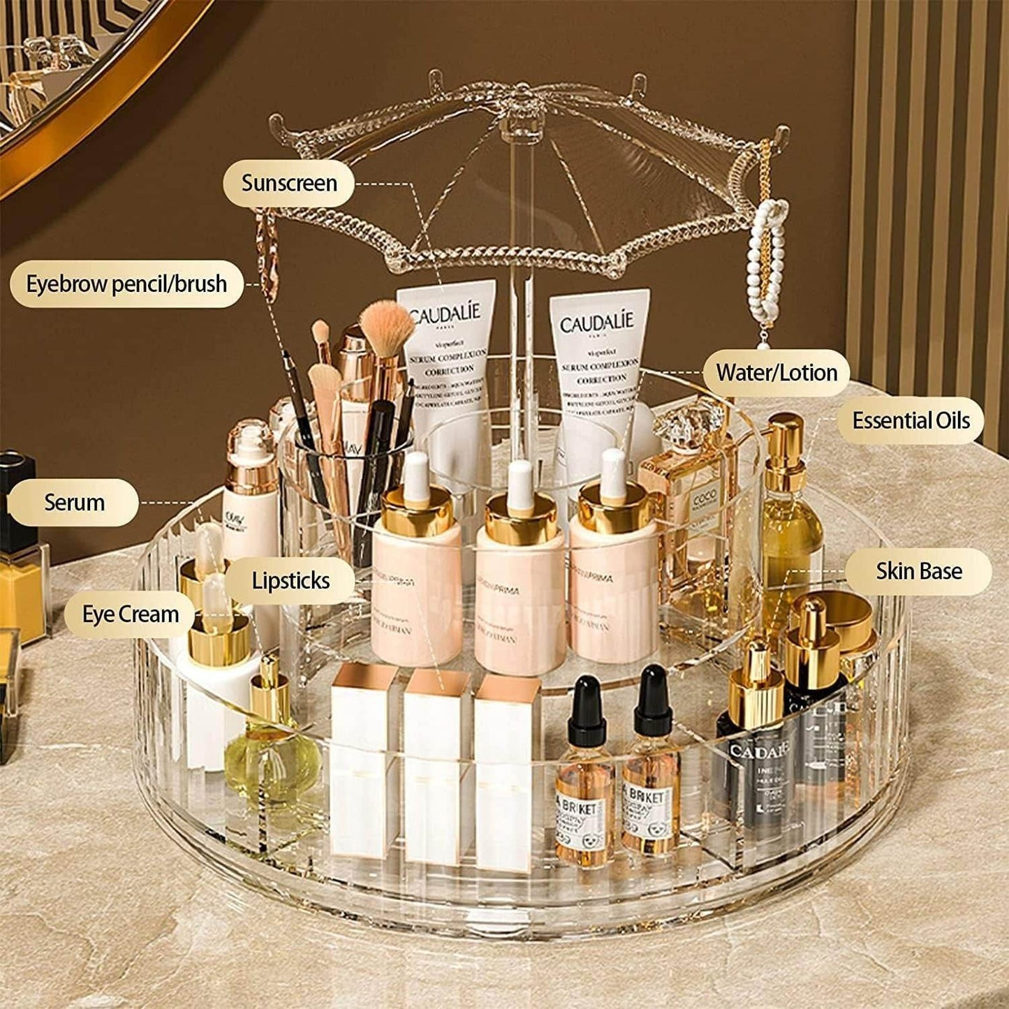 Rotating Make-Up Organiser With Umbrella Hook