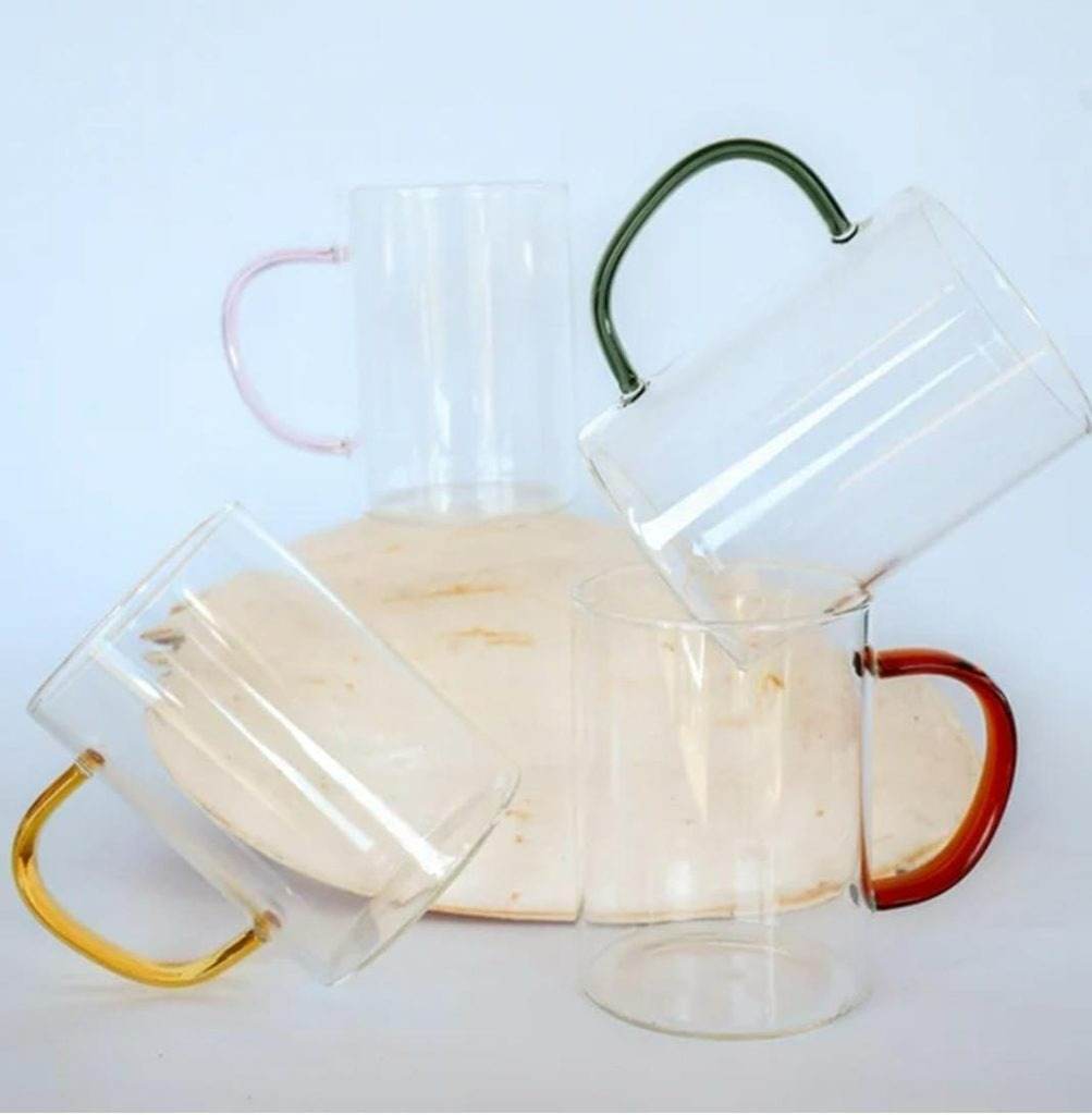 Clear Cup Set With Coloured Handles (400ml)(6 pcs)