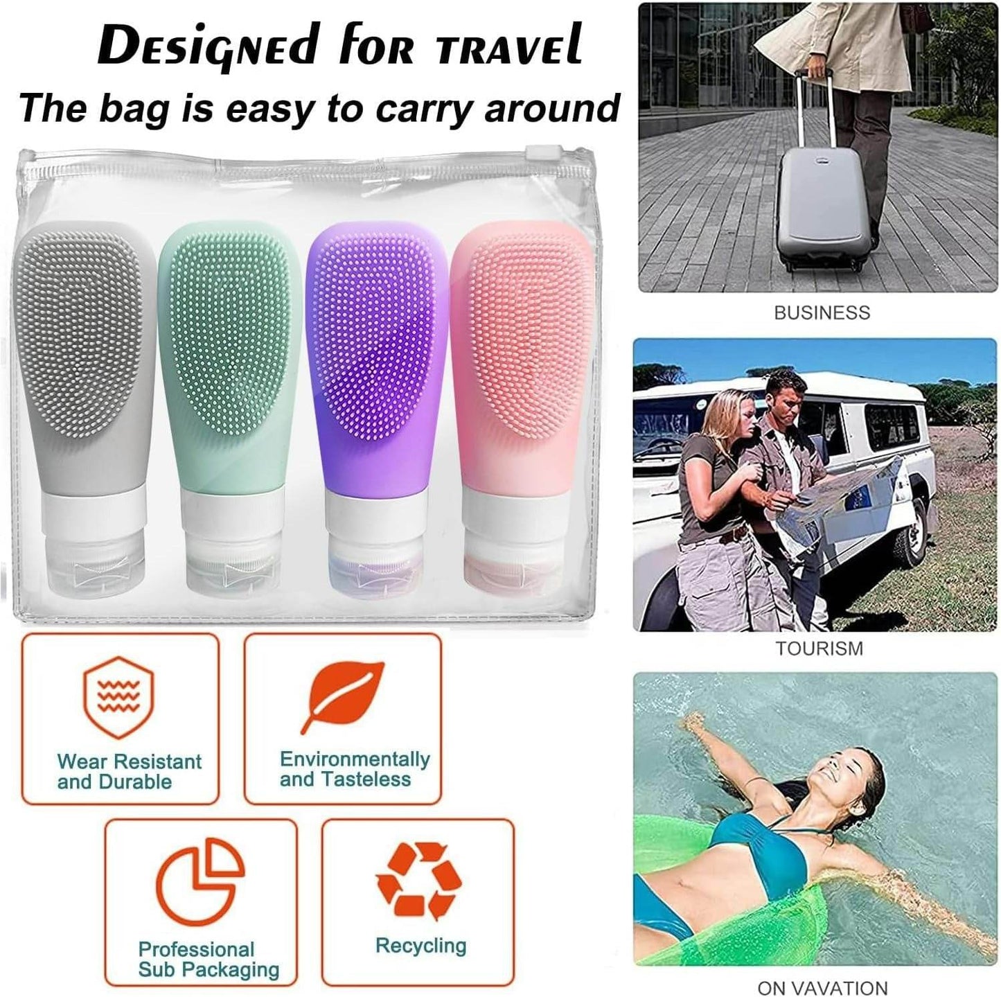 Silicone Shower Gel Scrubbing Bottle Set (90ml)(4 pcs)