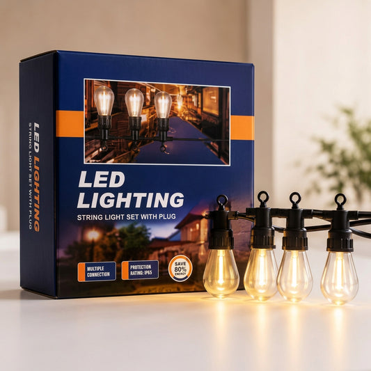 Outdoor LED String Lights with Vintage Edison Bulbs - 5M, 10 Bulbs
