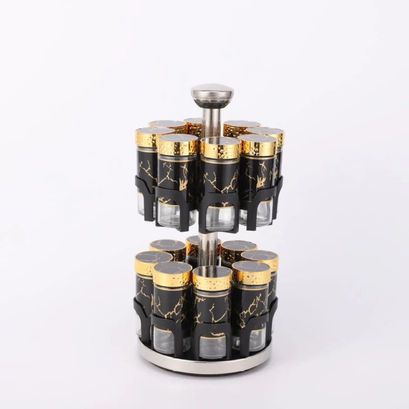 Rotating Spice Rack Organizer with Marble and Gold Accents