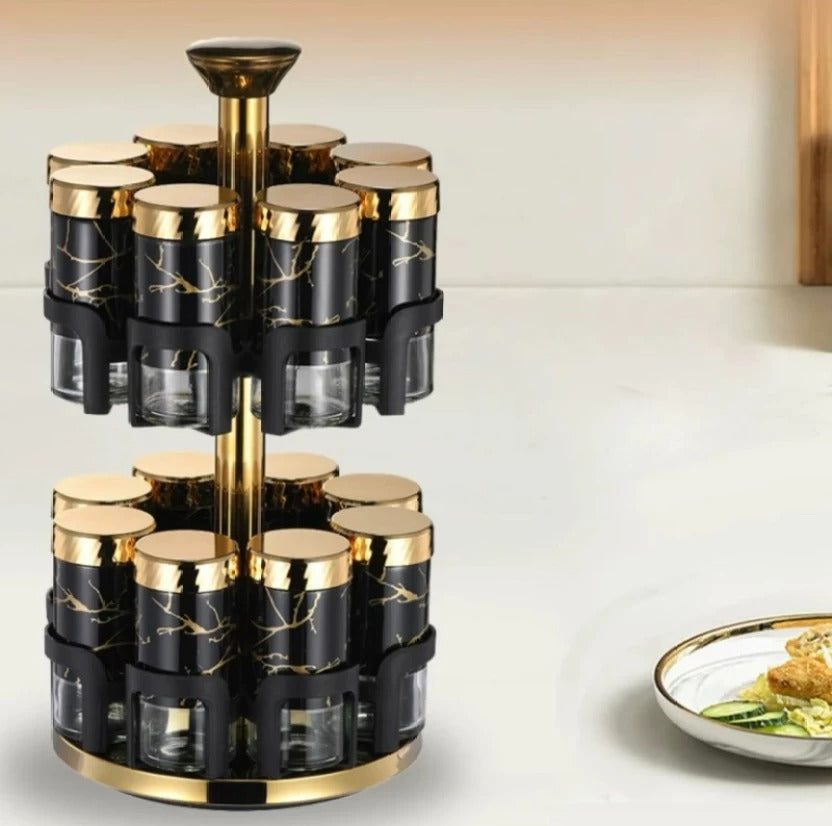 Rotating Spice Rack Organizer with Marble and Gold Accents