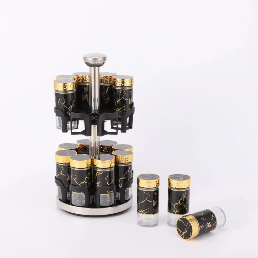 Rotating Spice Rack Organizer with Marble and Gold Accents
