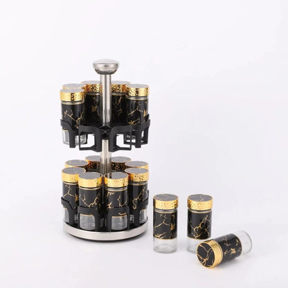 Rotating Spice Rack Organizer with Marble and Gold Accents