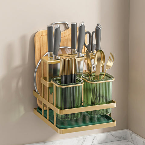 Multi-Function Knife Block & Utensil Organizer with Cutting Board Holder