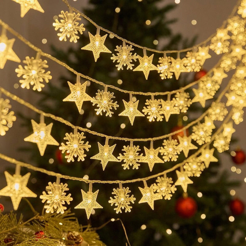 Snowflake & Star LED Fairy Lights - Christmas String Lights