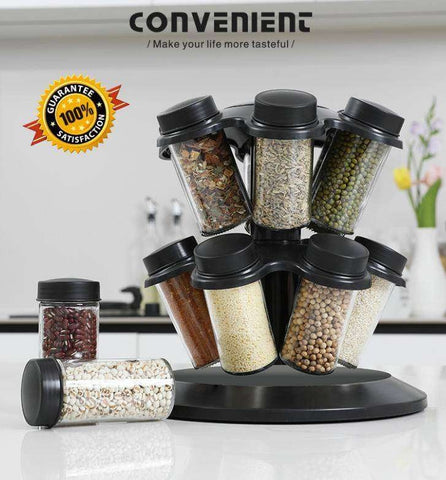 12-in-1 Rotating Spice Rack with 8 Containers