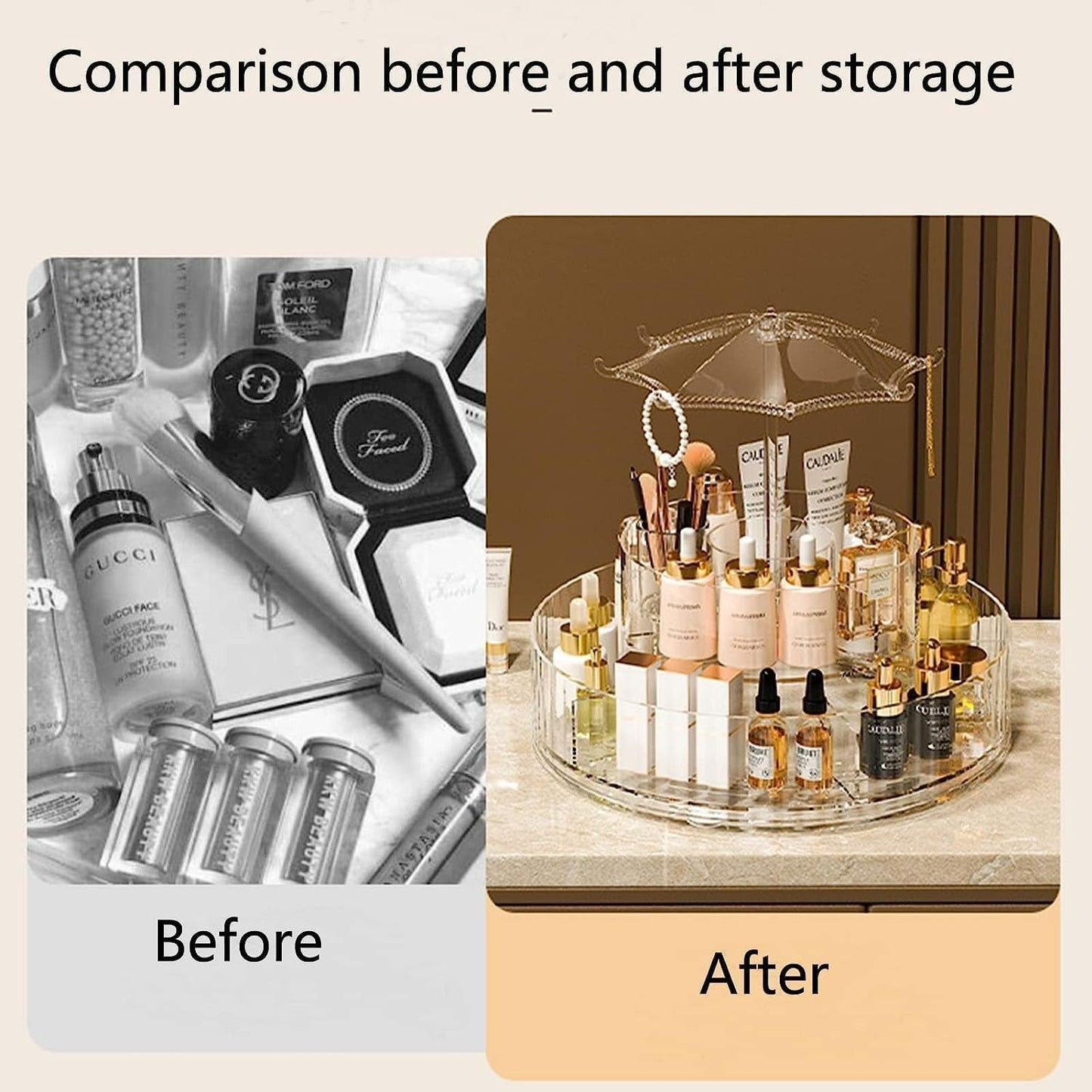 Rotating Make-Up Organiser With Umbrella Hook