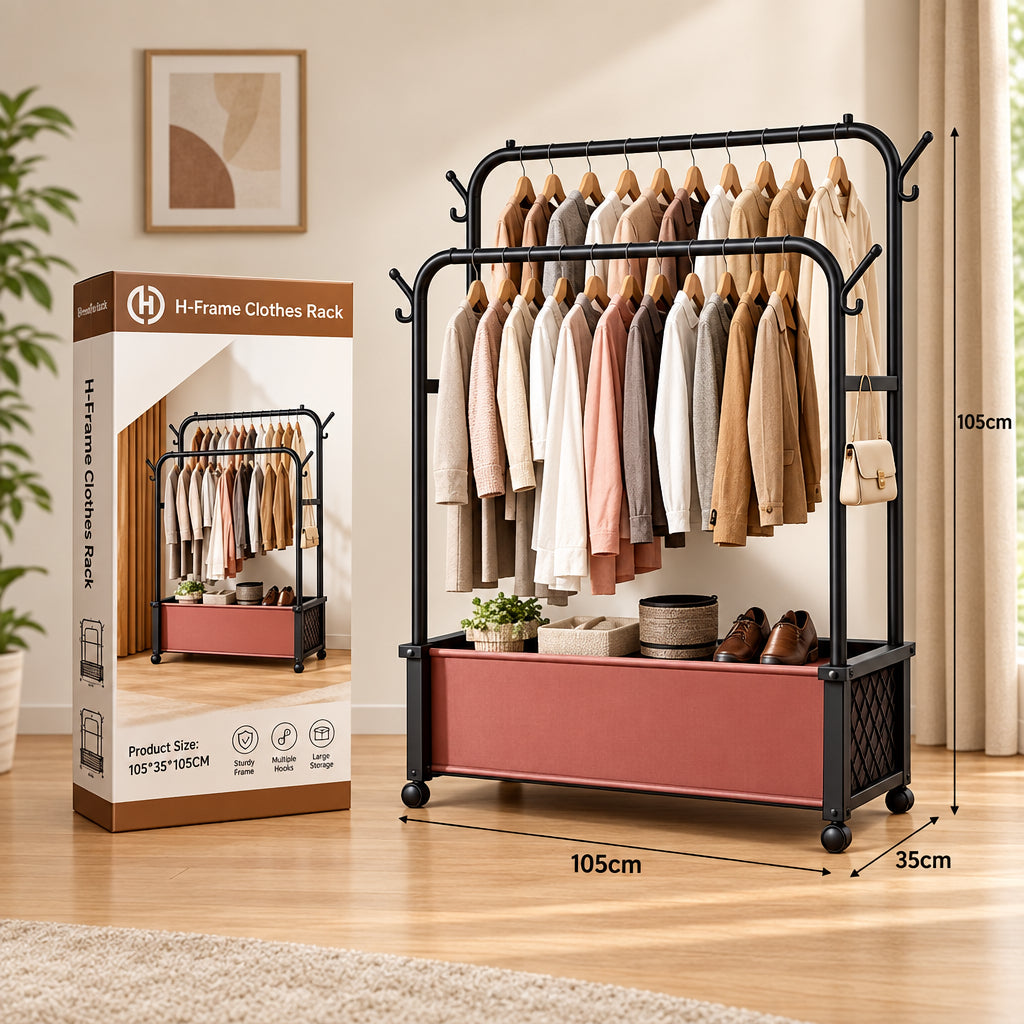 H-Frame Clothes Rack with Storage Shelf