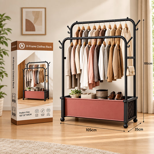H-Frame Clothes Rack with Storage Shelf