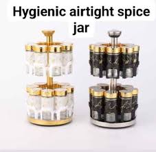 Rotating Spice Rack Organizer with Marble and Gold Accents