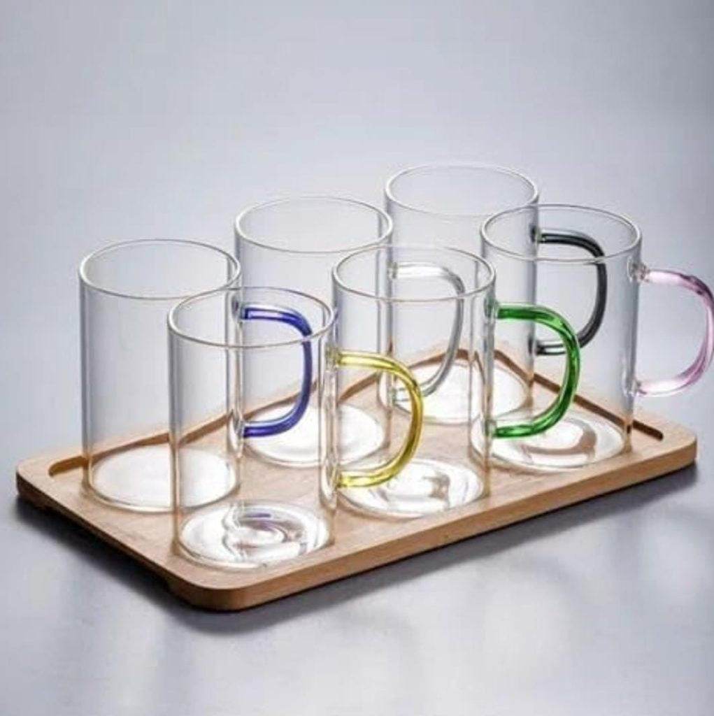 Clear Cup Set With Coloured Handles (400ml)(6 pcs)