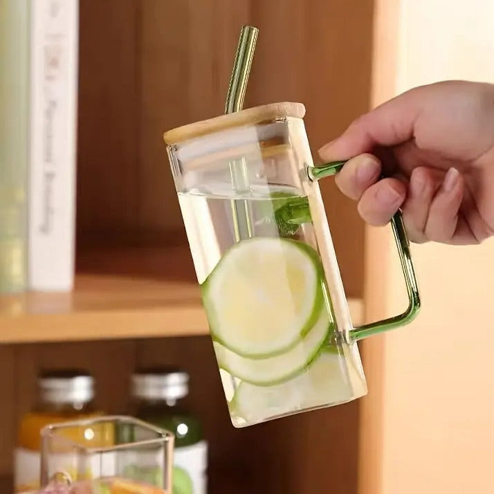 Colour-Tinted Glass Tumbler With Wooden Lid (380ml)(Each)