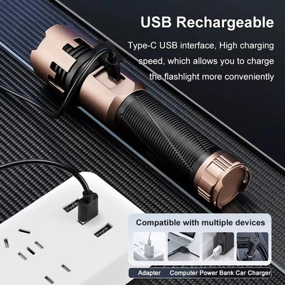 Telescopic Zoom Rechargeable LED Flashlight (Bronze Edition)