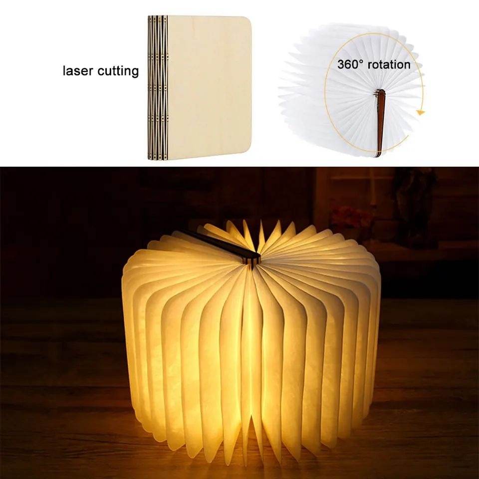 USB Rechargeable 3D LED Creative Wooden Book Night Light