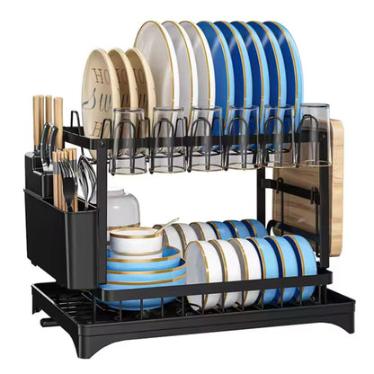 2-Tier Dish Drainer Rack with Removable Drip Tray
