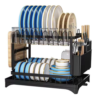 2-Tier Dish Drainer Rack with Removable Drip Tray