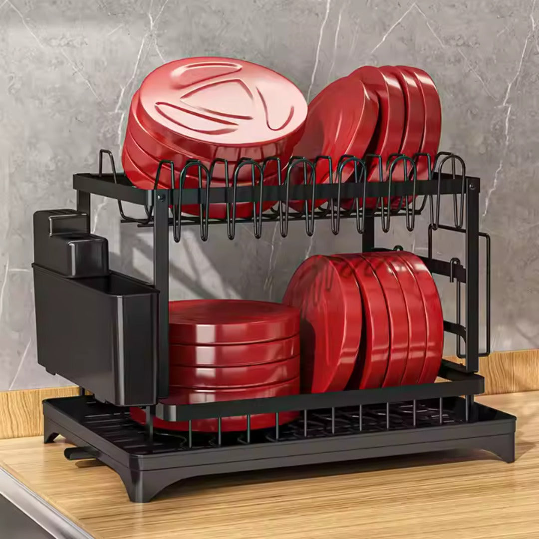 2-Tier Dish Drainer Rack with Removable Drip Tray