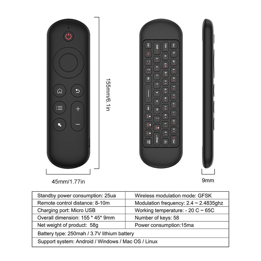 Air Mouse Remote with Mini Keyboard & 6-Axis Gyro Sensor