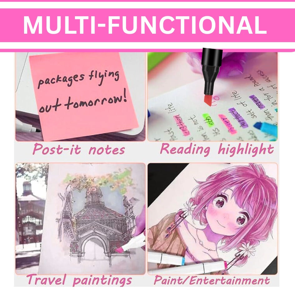 Coloured Dual Marker And Highlighter Pen Set (204 pcs)