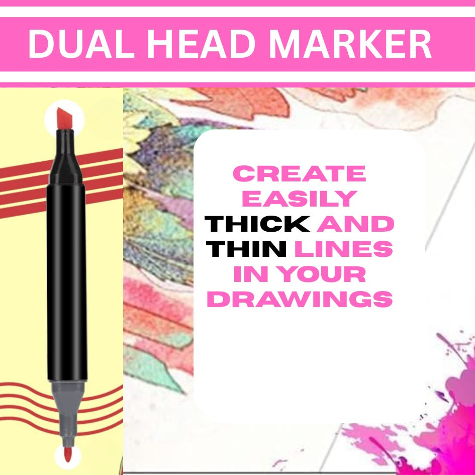 Coloured Dual Marker And Highlighter Pen Set (204 pcs)