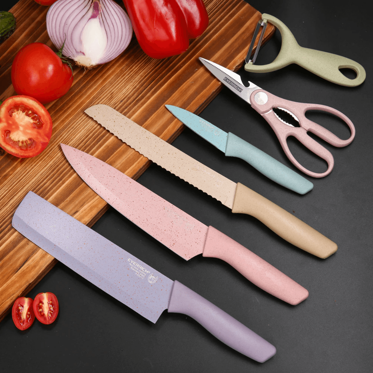 Pastel Corrugated Kitchen Knife Set (6 pcs) - DMC Wholesale