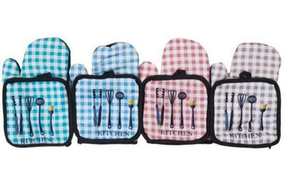 Check Oven Mitt And Potholder Set (Checkered)(2 pcs) - DMC Wholesale